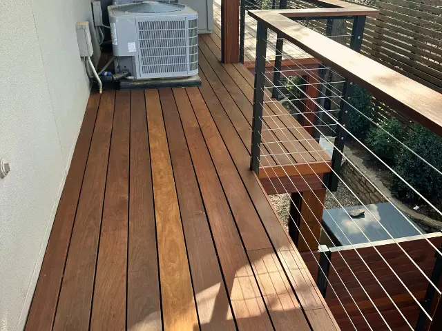 Stained wood deck with natural finish
