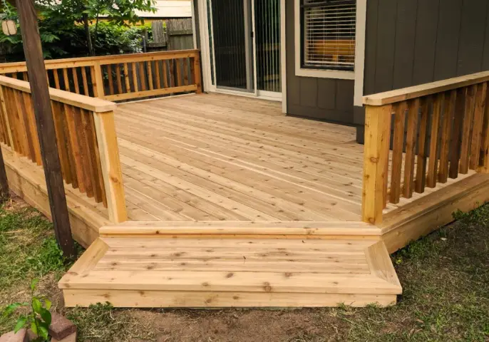 Classic wood patio deck for outdoor living space
